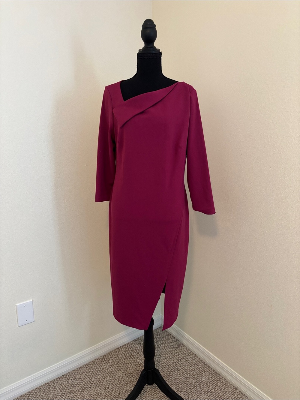 Calvin Klein 3/4-sleeve scuba crepe solid sheath dress | Pink | Size 14